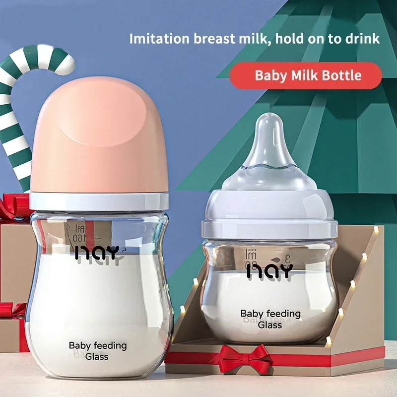 0-3 Month Glass Bottle Newborn Glass Feeding Bottle Wide Caliber Anti-flatulence Nursing Anti-Choke Baby Bottle Infant BPA Free