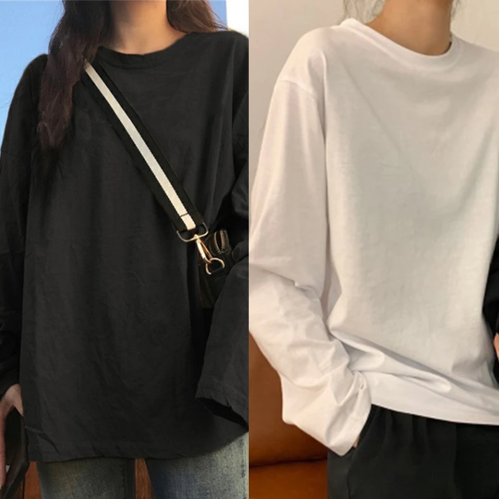 1PC Women Ladies Daily Solid Color Long Sleeve T-shirts Fashion Casual Korean Base Layer Tops O-Neck