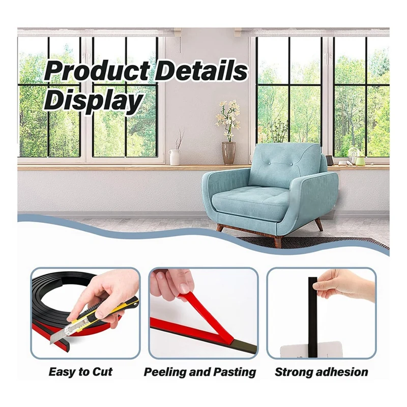 ABYN-5 ม้วนรวมกระจังหน้าต่างแทรกตารางชุด Self Adhesive Peel และ Stick Trim จําลอง DIY หน้าต่างตกแต่ง