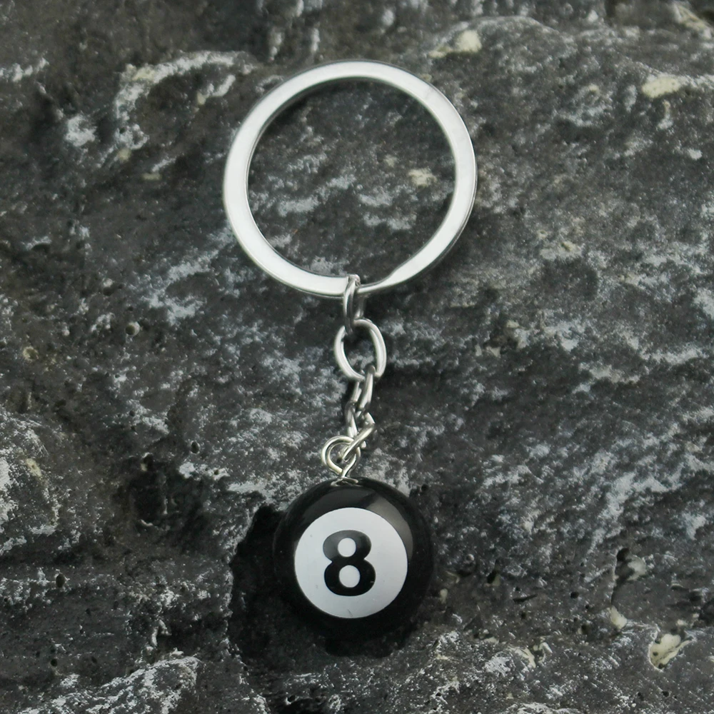 3D Black No 8 Billiard Keychain Mini Ball Pendant Key Ring Resin Keyring Bar Table Decoration Jewelry Sports Game Souvenir Gifts