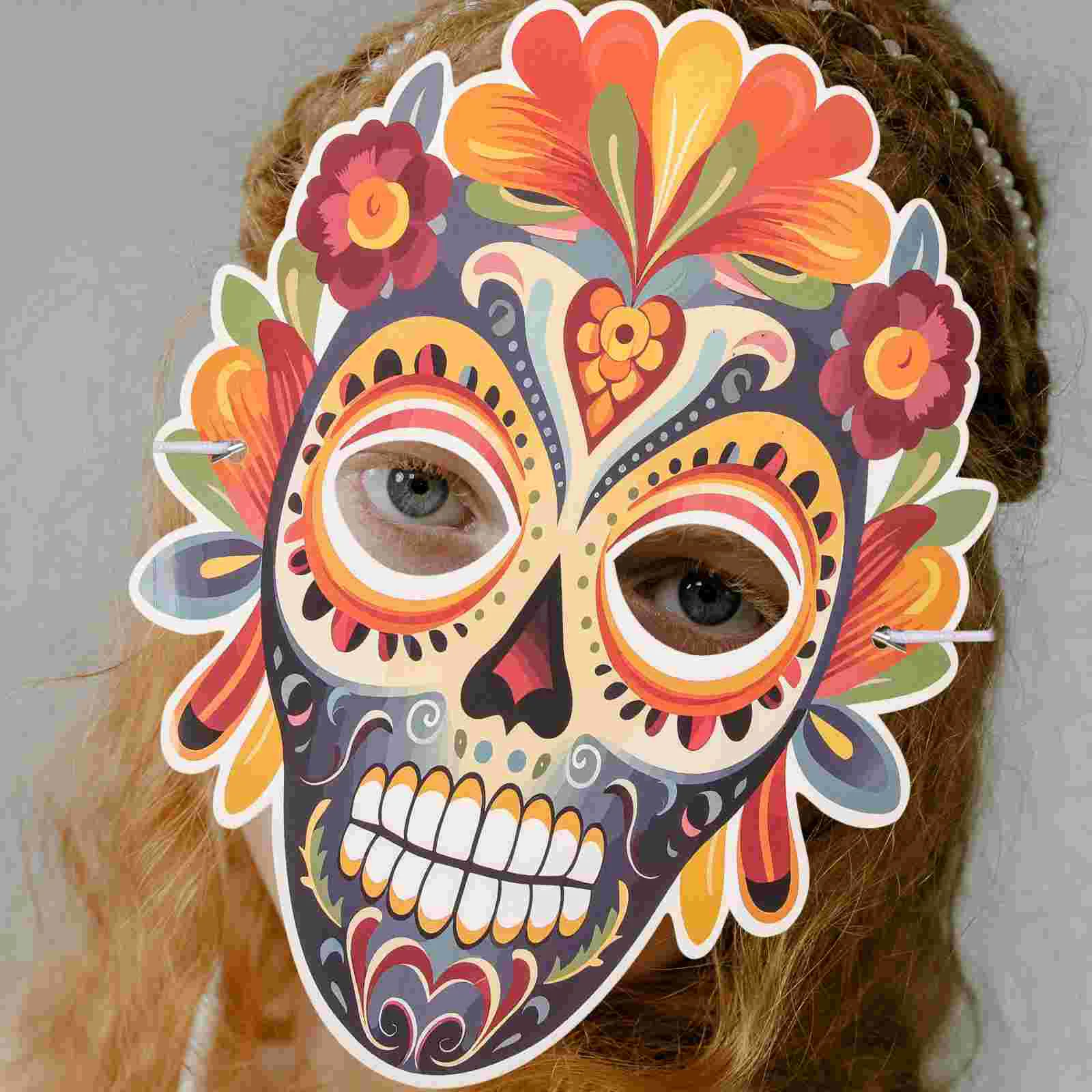 6 Pcs Make up Mexican Day Dead Paper Mask Handmade DIY Masquerade Performance Decoration Horror Skull 6pcs Face Masks