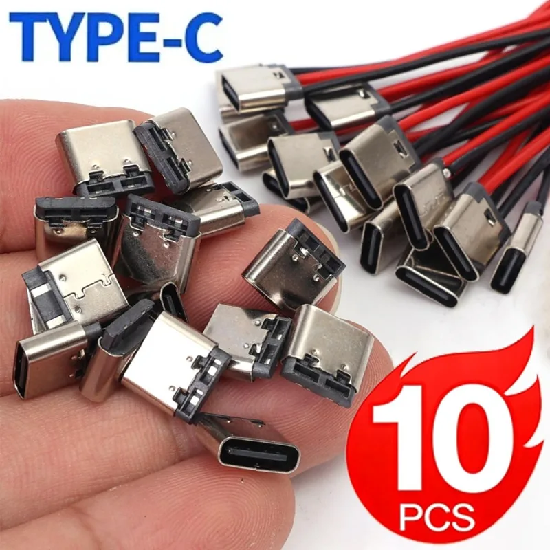 5/10Pcs New Type-C 2Pin Horizontal / Vertical 2P Simple Soldered Male Plug-in Board Quick Charging USB-C Connector Accessories