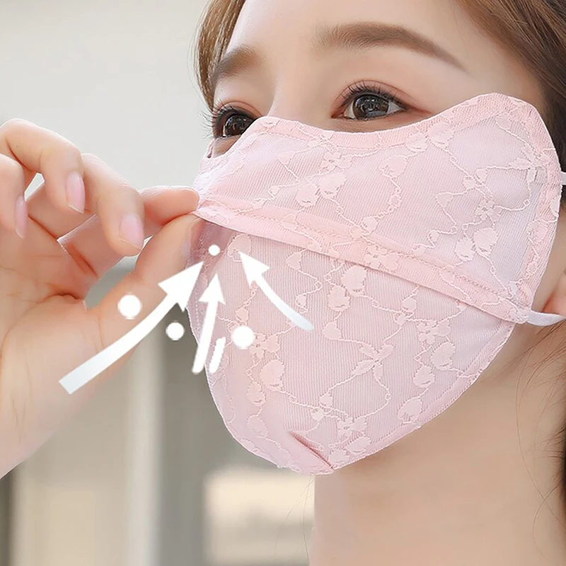 Universal Summer Thin Sunscreen Lace Mask Sunshade Solid Color Sunscreen Face Cover Strap Hanging Ear UV Protection Mask