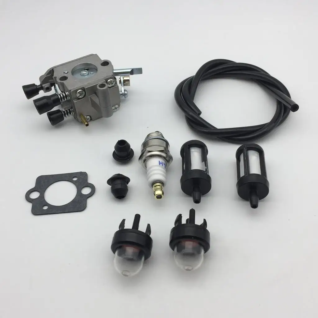 Metal Carburetor and Fuel Filter Tune Up Kit Primer Bulb Spark Plug Feet Fuel Line for FS120 FS200 FS250 Garden Tools