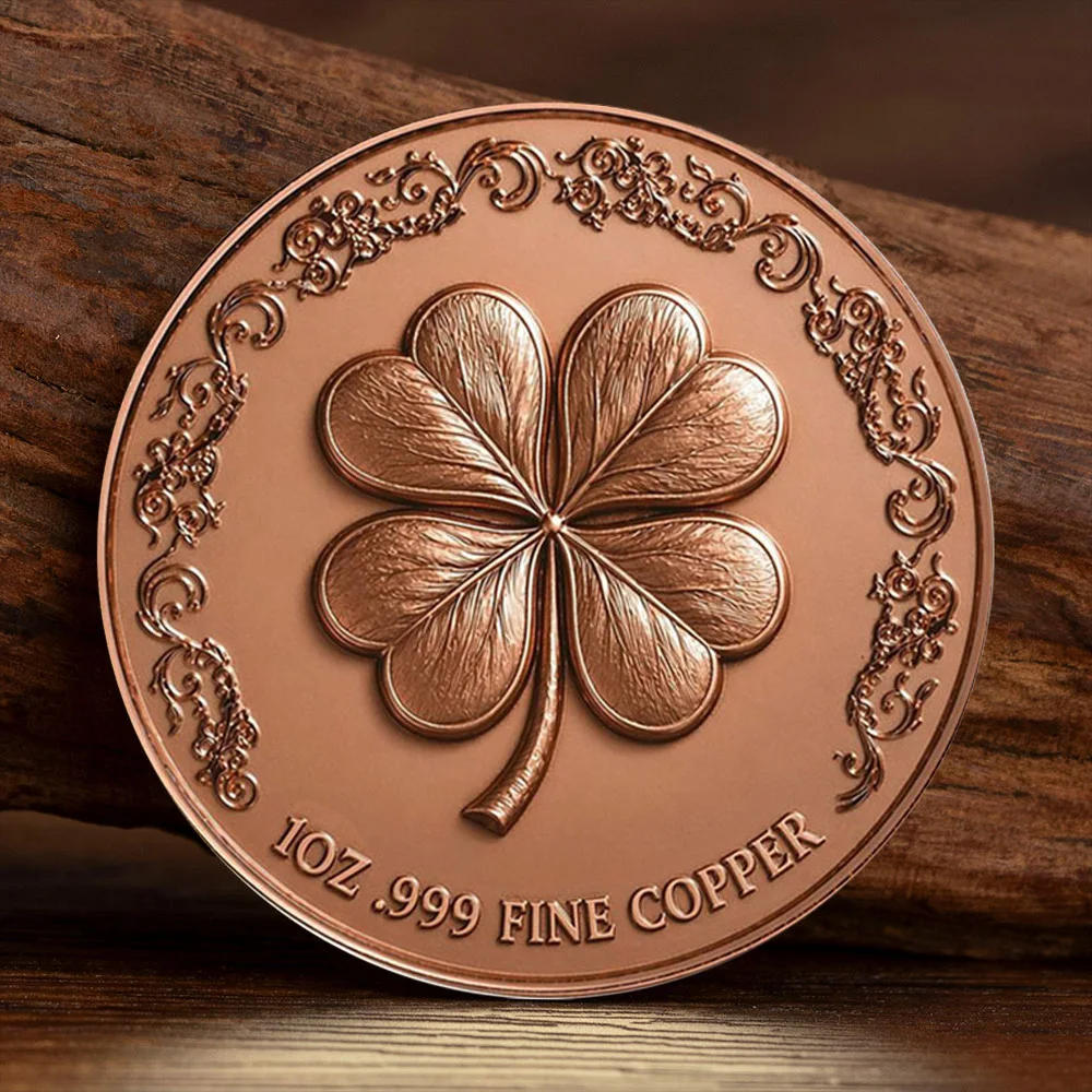 Copper Plated African Savannah Lions, BMW, Owls, Fire Dragon Commemorative Coin Four-leaf Clover Lucky Coin