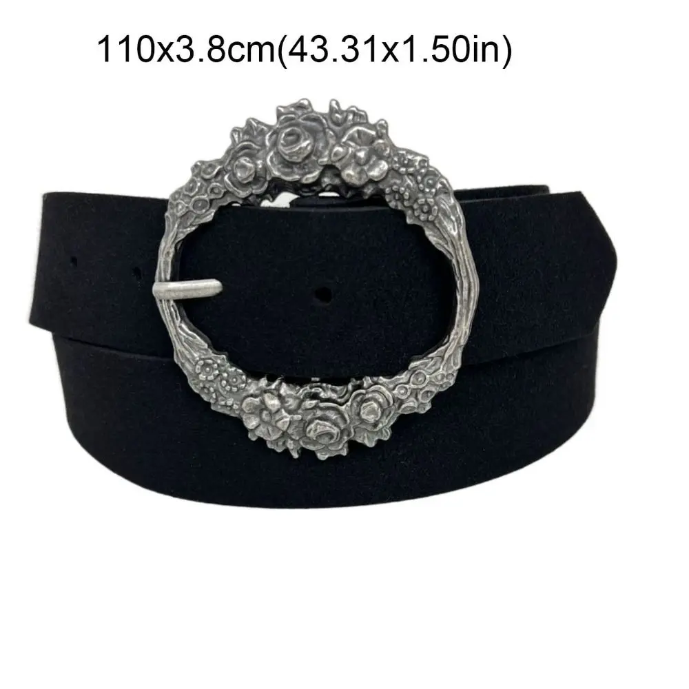 Retro Flower Microfiber Belt Alloy Y2k Bohemian Belt Korean Style Pants Decorative Jeans Waistband Ladies