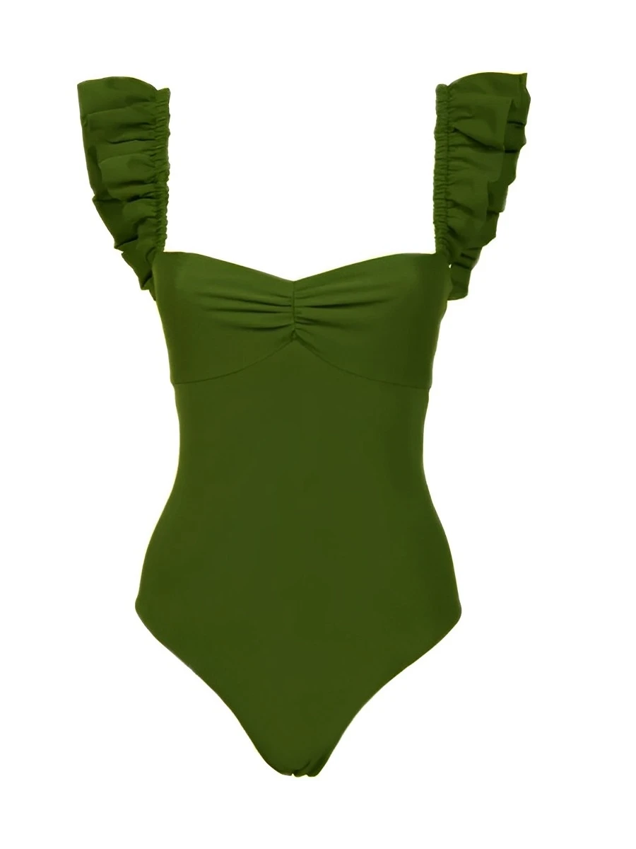 

2024 Frill Solid Swimsuit One Piece Sexy Swimwear Female Beachwear Bathers Bathing Swimming Swim Suit