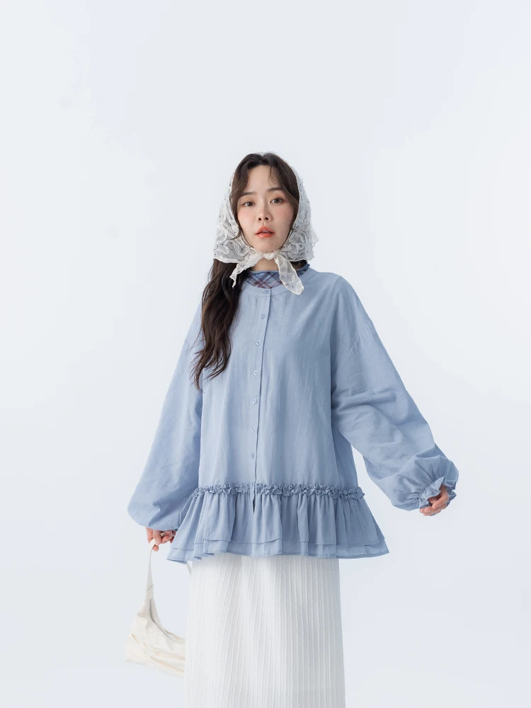 

Новая женская хлопковая рубашка Queenshop для весны и лета в повседневном стиле с плиссированным подолом и воротником-стойкой, дышащая, из тонкого хлопка...