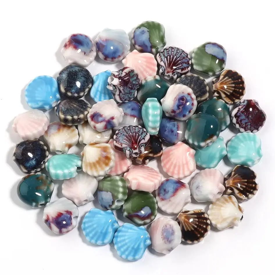 Lote de 5 cuentas de cerámica de doble color con forma de concha, pequeñas cuentas espaciadoras sueltas para la fabricación de joyas, accesorios para pulseras y pendientes DIY