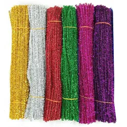 100PCS Tinsel Sparkle Pipe Cleaners Sparkle Xmas Chenille Craft Stems For Kids Crafts Christmas Crafts Foil Stem Wire Stems