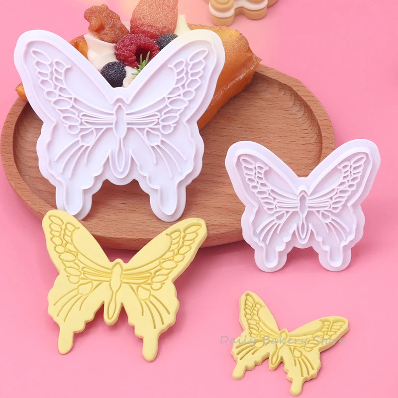 2Pcs Butterfly Cookie Embosser Mold Valentine's Day Wedding Party Fondant Cake Decorating Tool Cupcake Topper Pastry Accessories