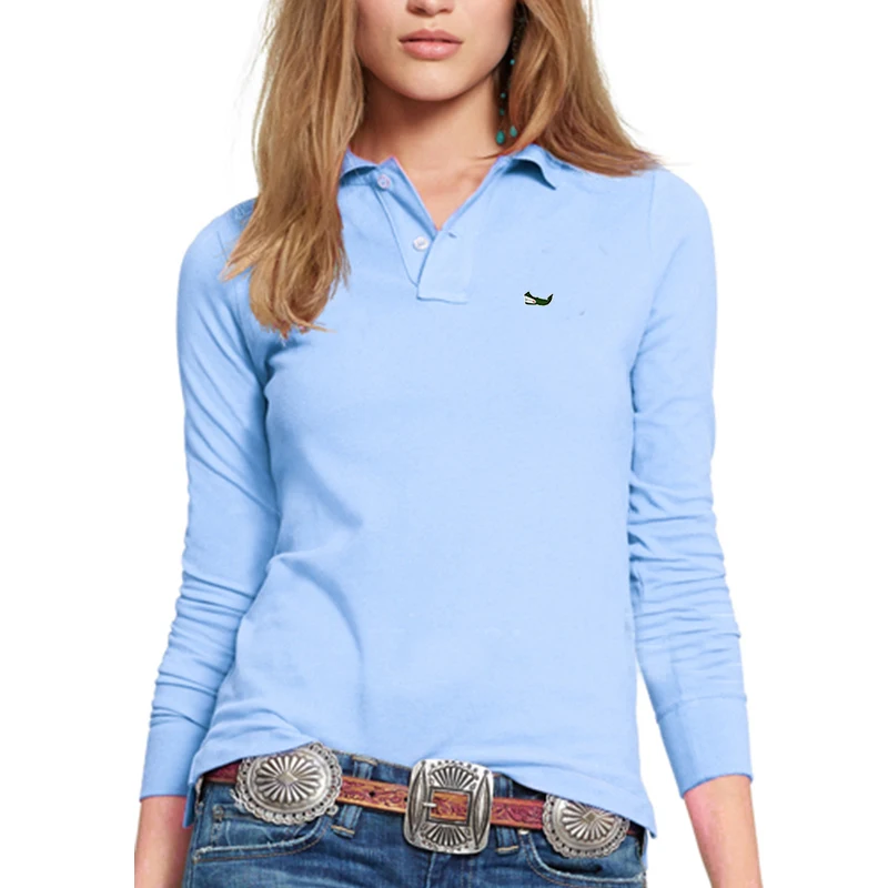 High Quality spring Lady Long Sleeve Polo Shirts Brand Logo Casual Women Lapel T-shirt 100%Cotton Fashion Slim Fit Tops