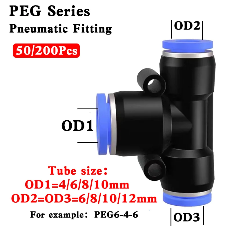 

PEG Series Air Connectors Pneumatic Fitting PEG6-4-6 Quick Connect Slip Lock Tee 3 Way Plastic Pipe Hose Tube Connector PEG8-6