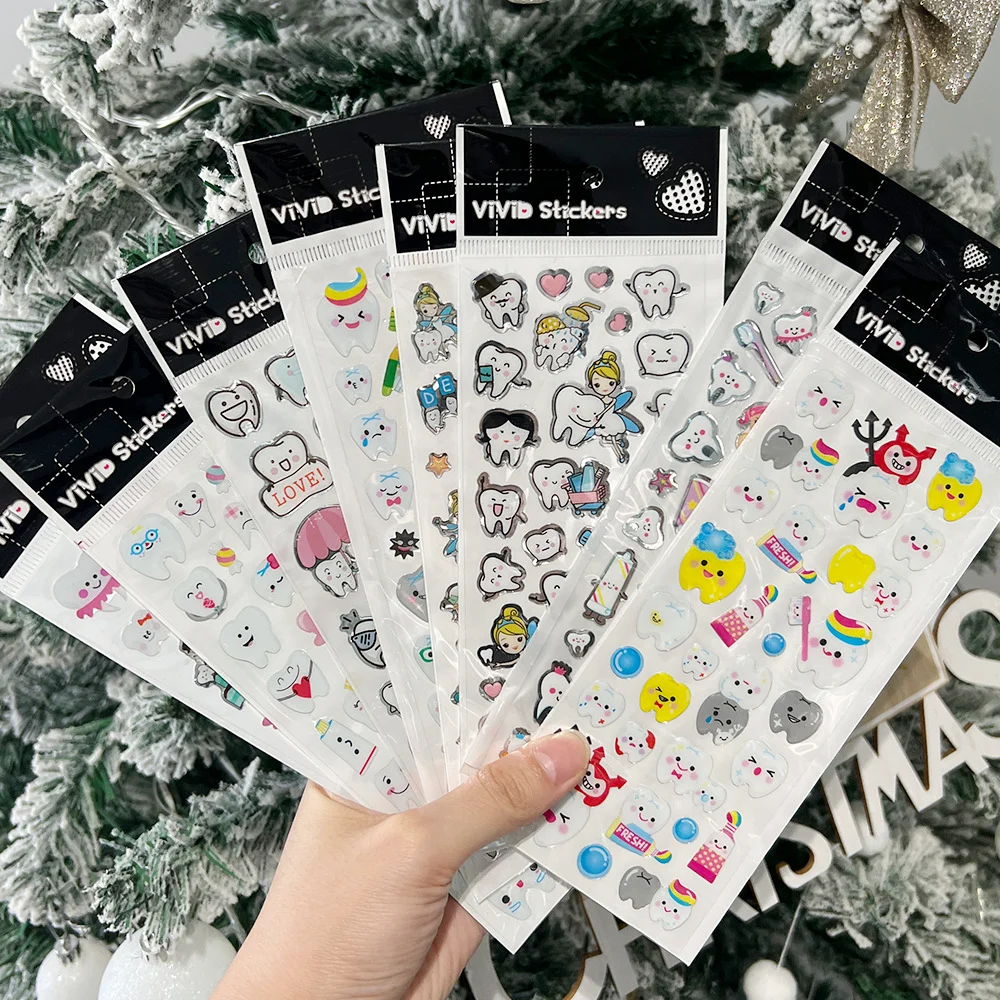 

10PCS Dental Tooth Brushing Stickers Molar Shaped Cartoon Stickers Aesthetic Decorative for Kids Gift Clinic Decoration