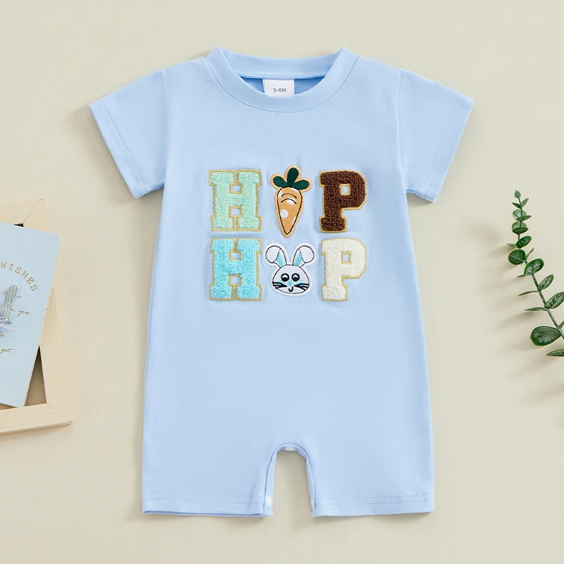 

Infant Baby Boy Easter Outfit Long Sleeve Bunny Carrot Short Sleeve Jumpsuit Romper Newborn Easter Clothes