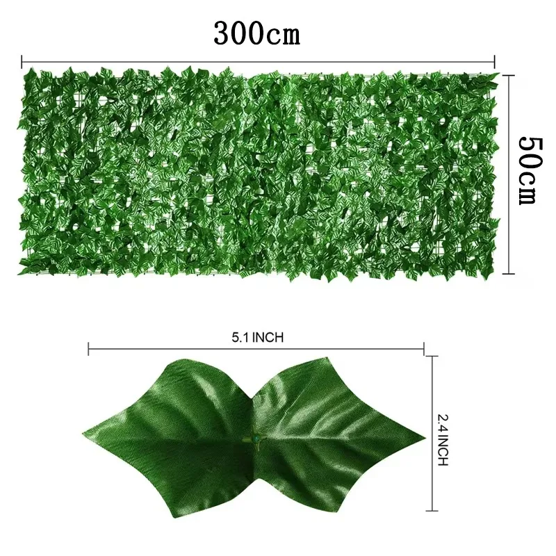 50X200cm Artificial Ivy Hedge Green Leaf Fence Panels Faux Privacy Fence Screen for Home Outdoor Garden Balcony Decoration 1X3m