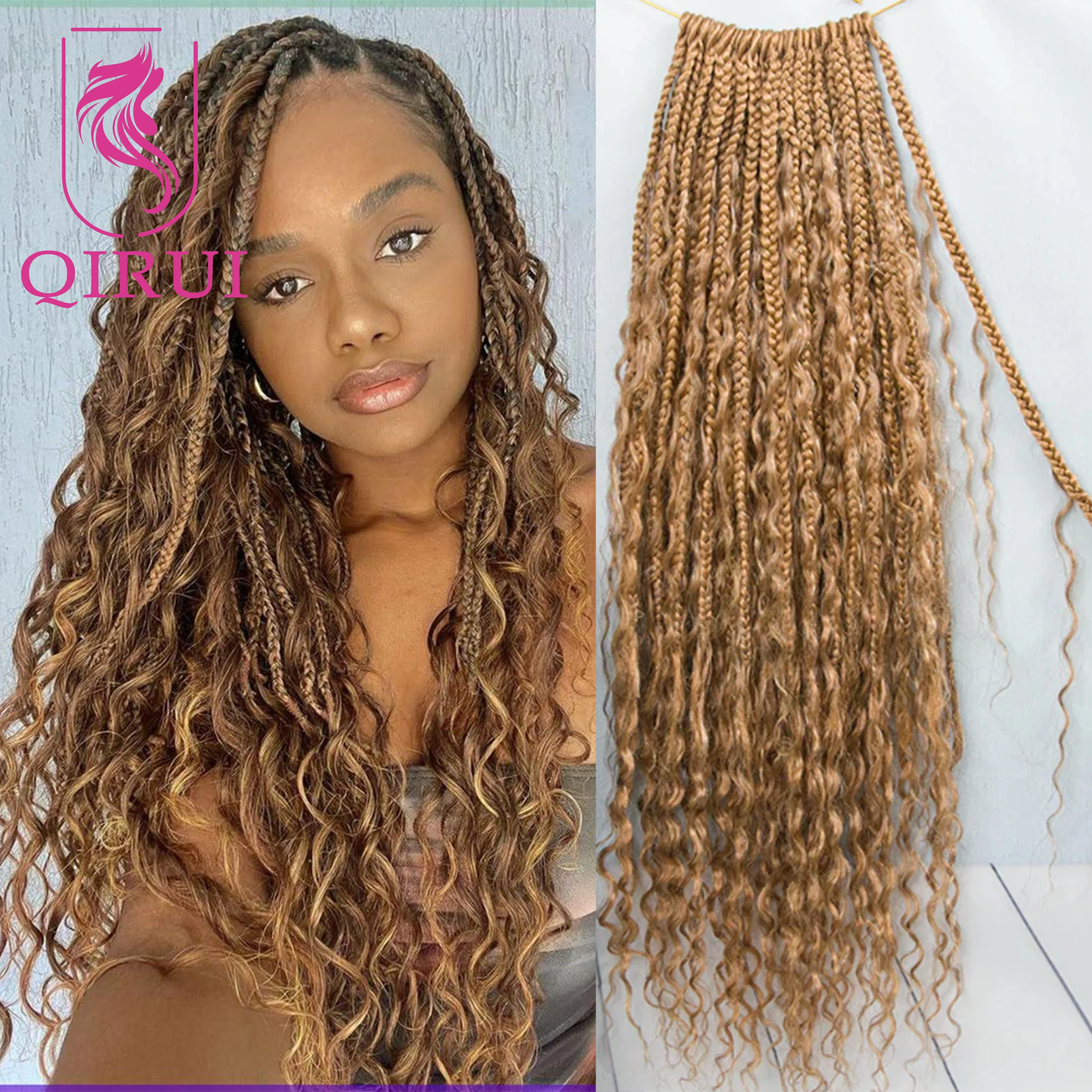 

Цвет # 27 косичек в стиле бохо с кудрями из натуральных волос, предварительно связанные, с кудрявыми концами из натуральных волос, 18 дюймов, для женщин