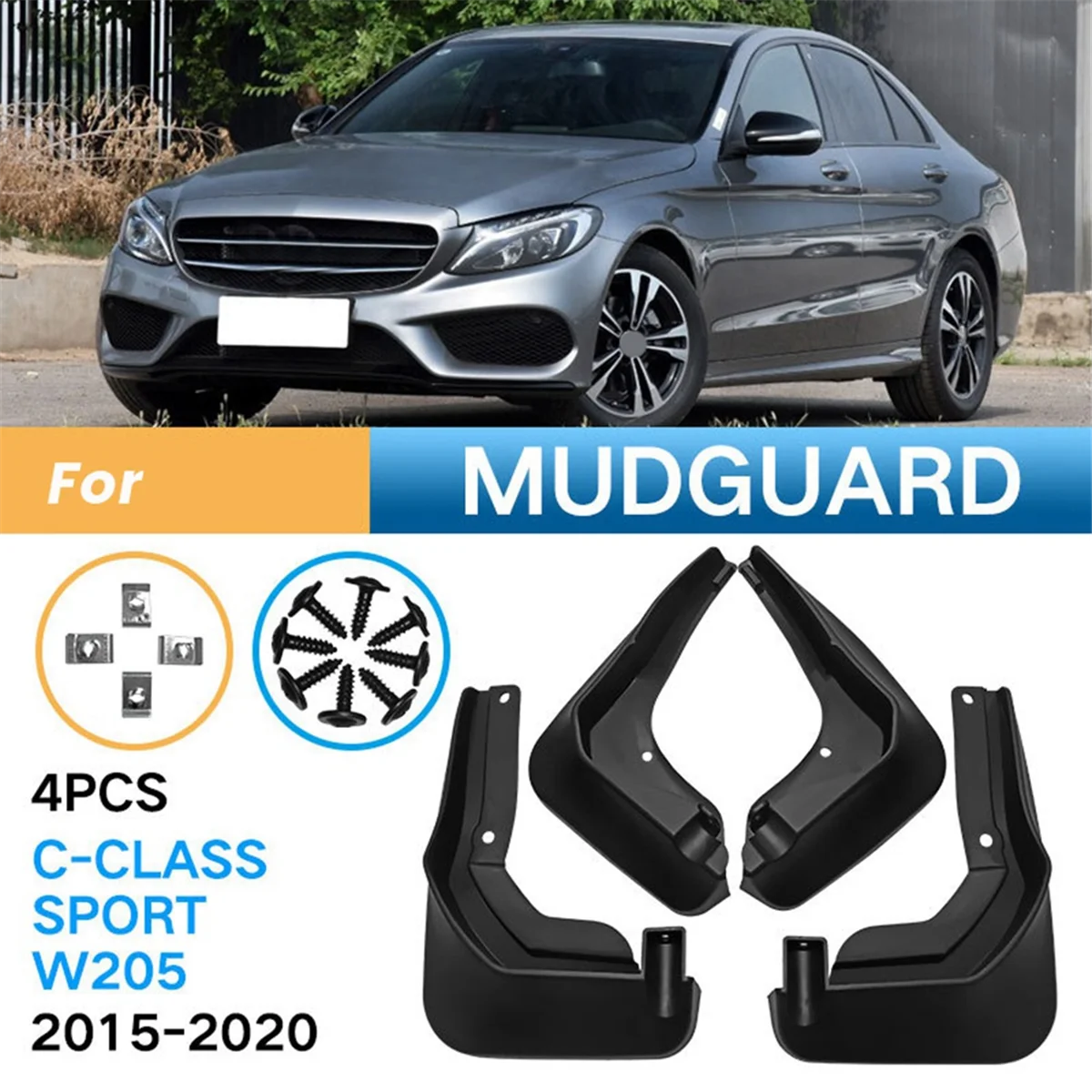 4PCS Car Mudguard Mud Flaps Splash Mud Guard Fender for Mercedes Benz W205 Sport C-Class 2015-2020 C180 C200 C300—L48A