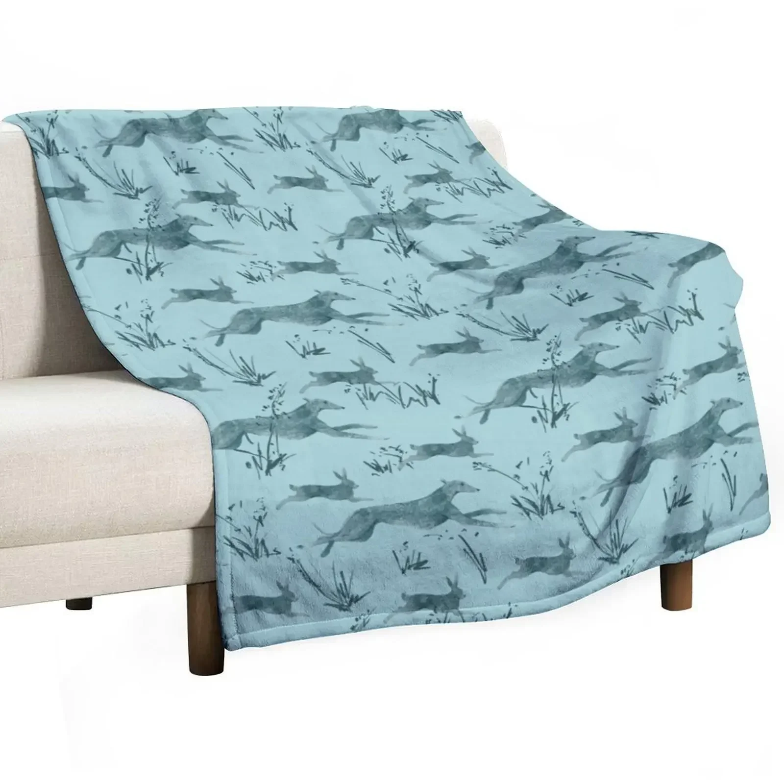 A galgo and a hare on turquise Throw Blanket Warm Furrys Luxury Brand Blankets For Baby Blankets