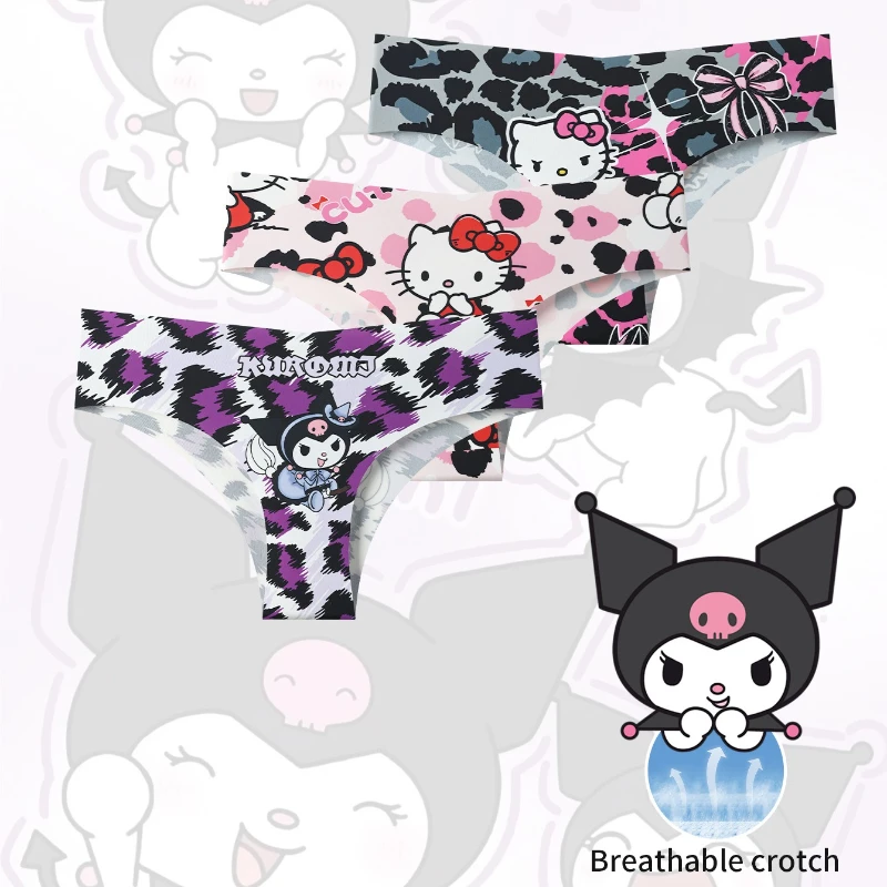 Women's Hello Kitty Sanrio Cartoon Pattern Stretch Panties Underwear Sexy Breathable Xs-xxl Silk Without Trace Kuromi Underwear