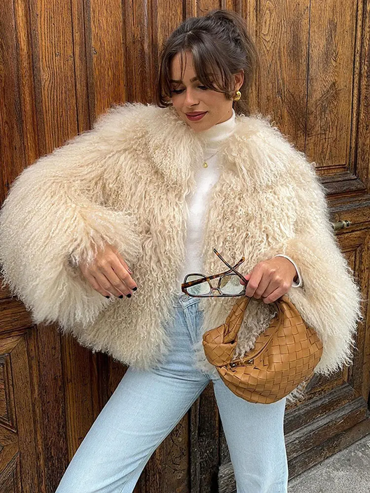 Chic Women Solid Fluffy Soft Faux Fur Short Coat Elegant Long Sleeves Cropped Overcoats Autumn Winter Female Warm Outwears