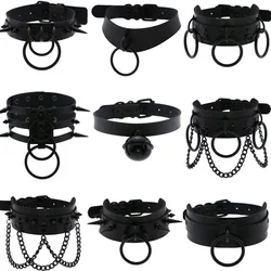 DIEZI Cosplay Black PU Leather Chain Necklace For Women Vintage Harajuku Gothic Choker Collar Statement Necklace Men Jewelry