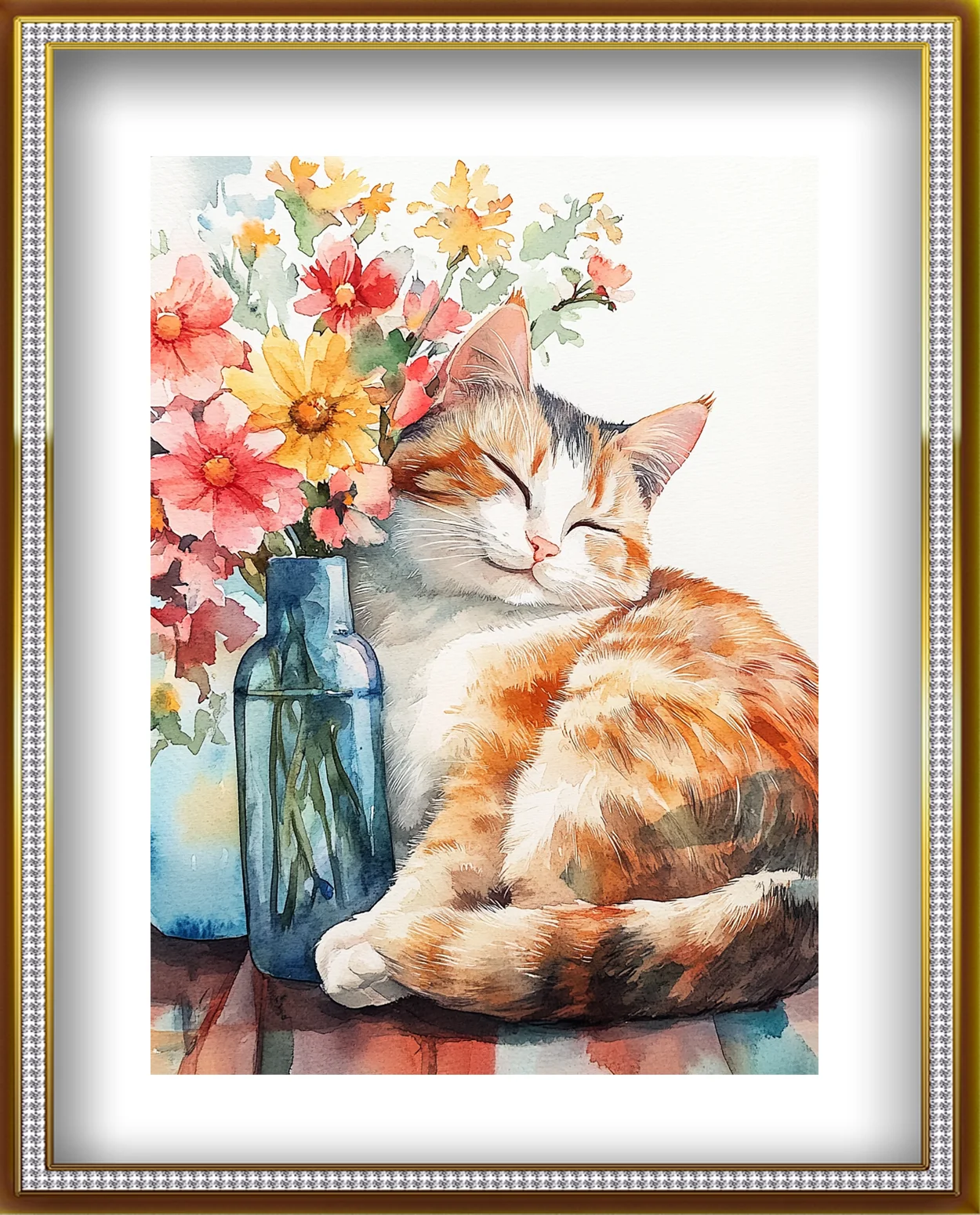 ฤดูใบไม้ผลิและสัตว์สีน้ําสไตล์ภาพวาดสุนัขสดกระต่ายแมว Art Wall พิมพ์สําหรับห้องนั่งเล่น Deco ภาพผ้าใบ