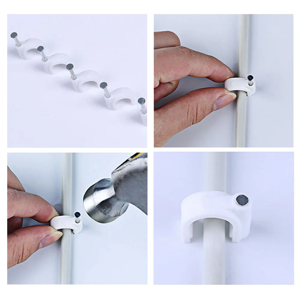 200PCS Cable Tacks Nail In Clamps Cable Straps Wire Staples Round Cord Management for Ethernet Cables (White, Round, 7MM)