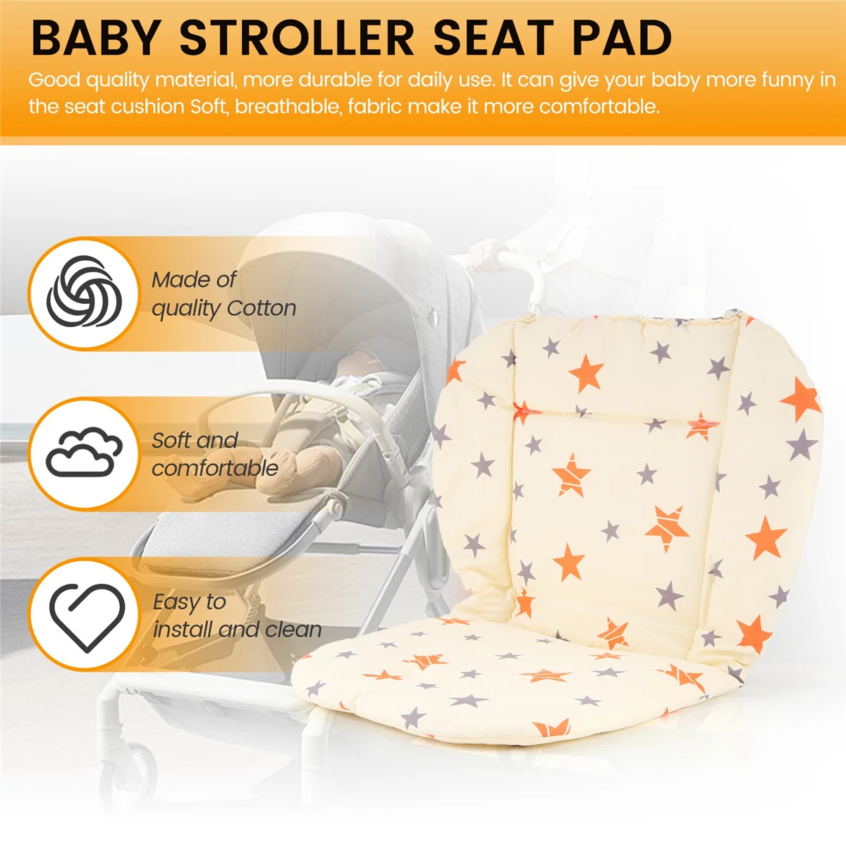 Baby Stroller Seat Pad Universal Baby Stroller High Chair Seat Cushion Liner Mat Cotton Soft Feeding Chair Pad Cover