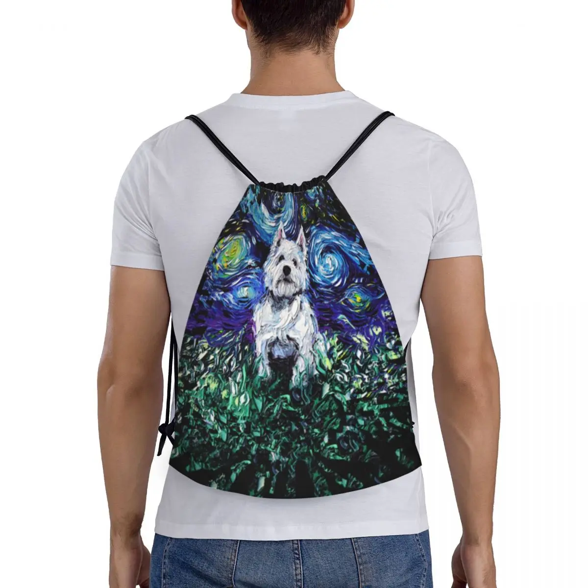 Custom Westie Night Drawstring Tas Mannen Lichtgewicht West Highland White Terrier Dog Sport Gym Opslag Rugzak