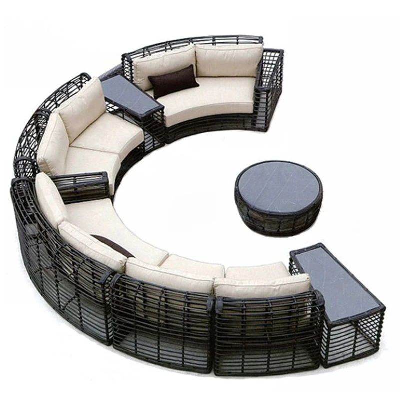 Customized rattan woven curved sofa, high-end villa, outdoor waterproof leisure club, lobby, outdoor furniture, sofa, coffee
