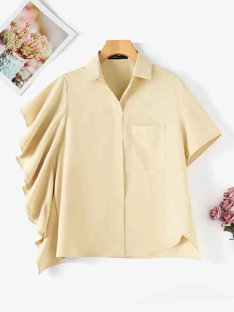 Stylish Women Tunic Tops Summer Ruffles Shirts 2024 ZANZEA Elegant Lapel Neck Short Sleeve Blouse Streetwear Fashion Work Blusas