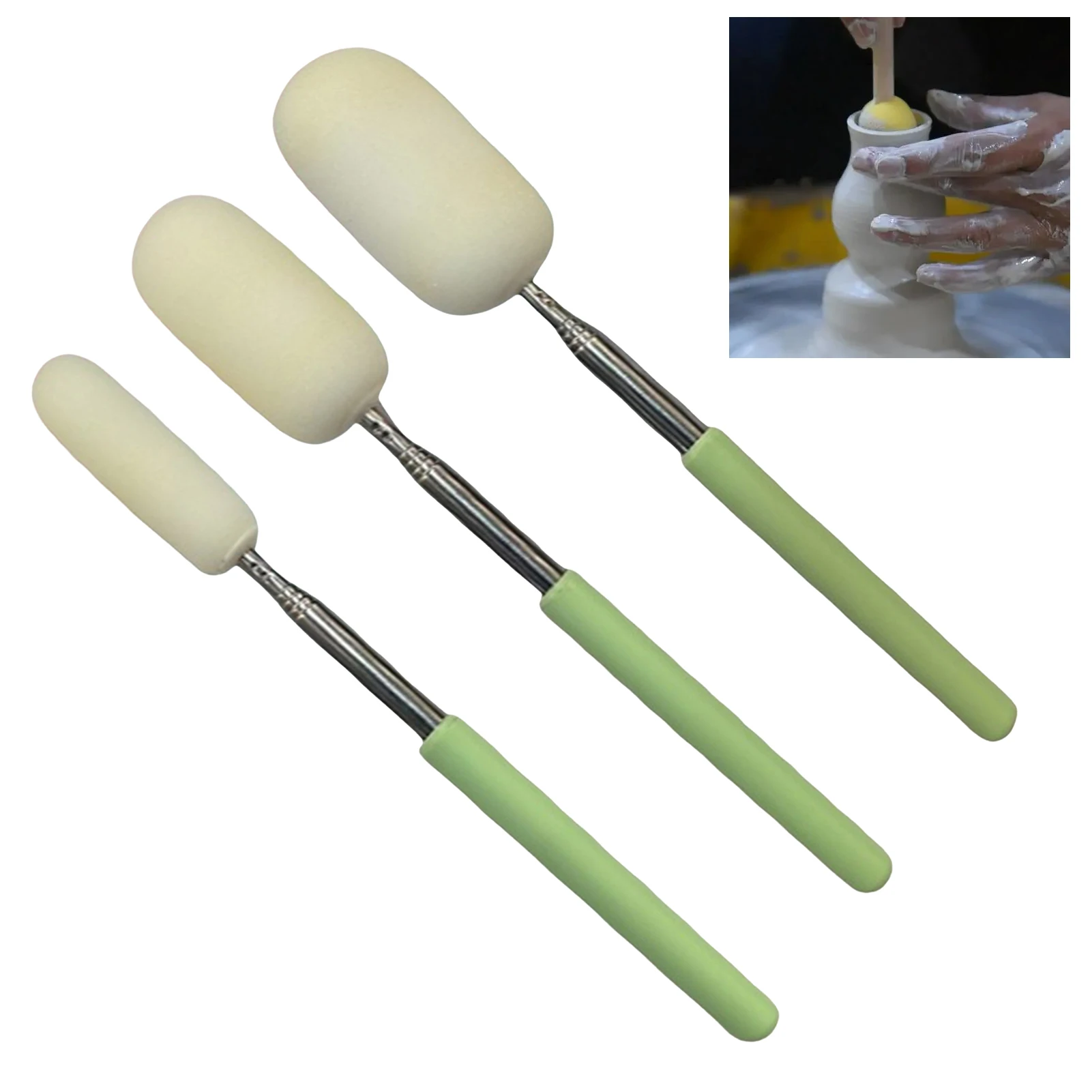 1/3Pcs Telescoping Pottery Sponge Stick Absorbent Long Pottery Cleaning Sponge Tall Narrow Pottery Water Removal Tools 해면봉