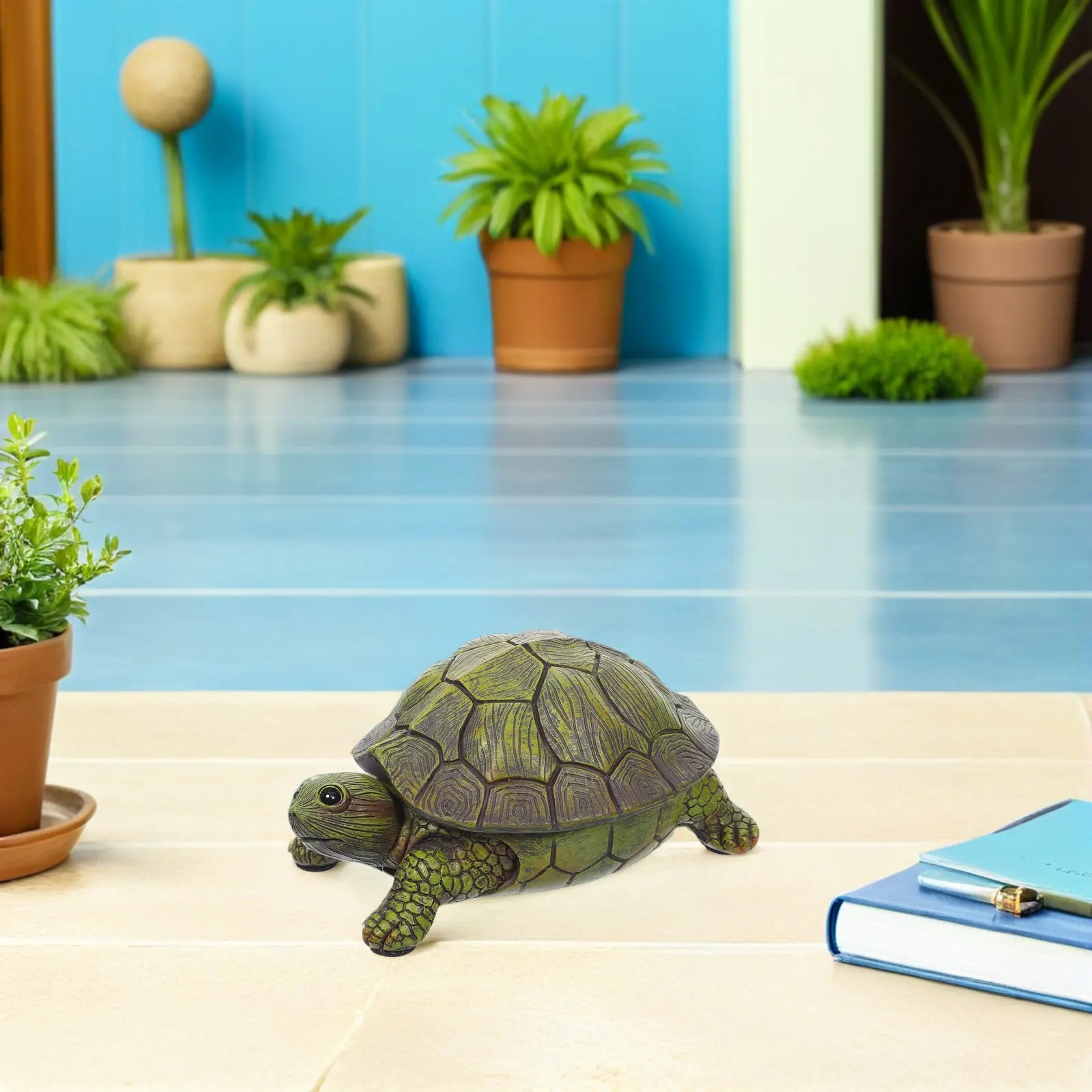 Garden Turtle Key Hider Realistic Stone Shape Outdoor Key Box Discreet Weatherproof Resin Storage for Spare Keys Trinkets Coins