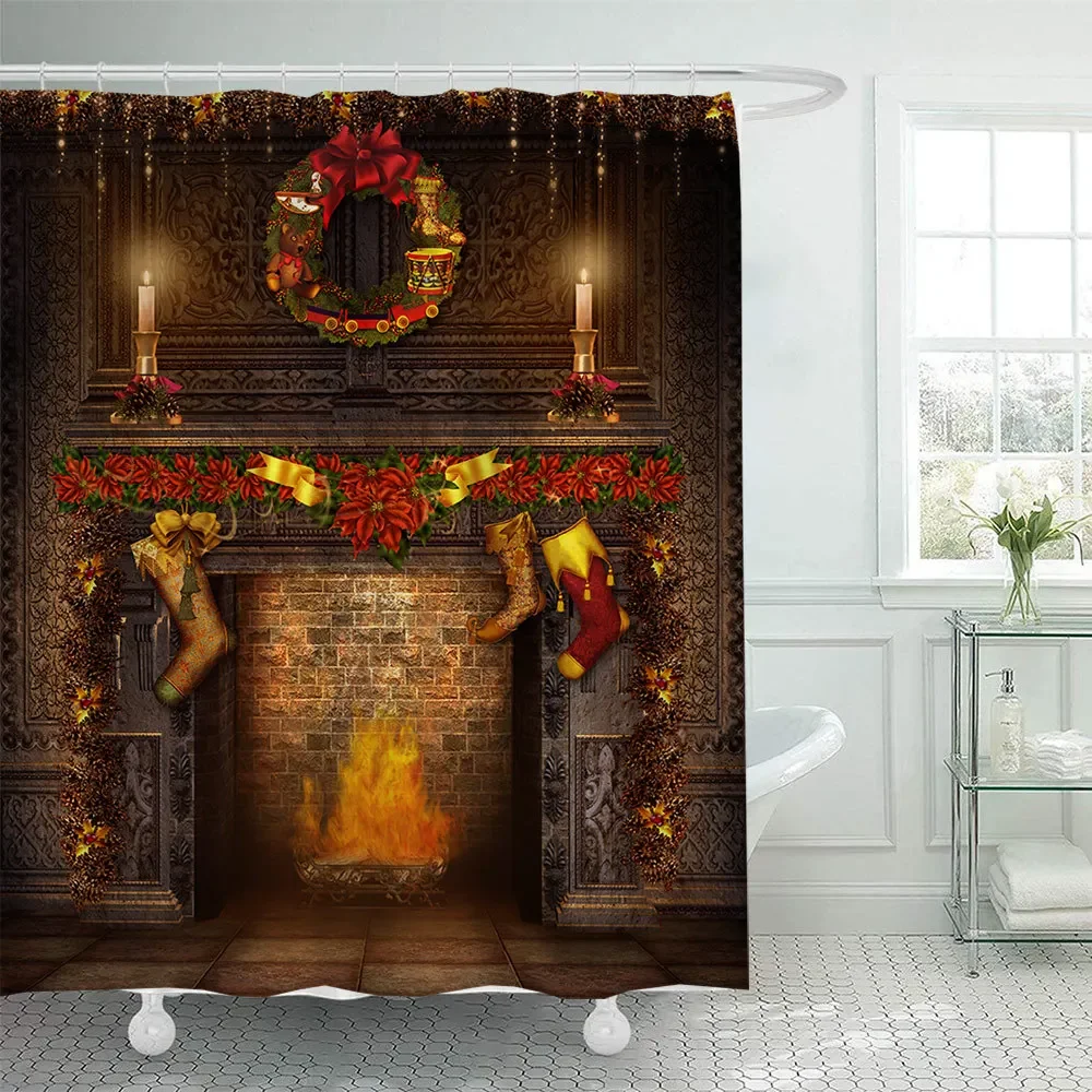 

1p занавеска для душа, рождественская елка, снежинка, звездный свет, милу, олень, принт, коврик для унитаза, прочный, водонепроницаемый для домашнего декора ванной комнаты