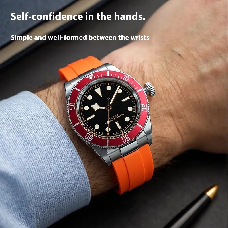 TUDOR Black Bay 1958 M79030 M79230/79220 M7939G1 고무 시계 밴드 접이식 버클 스타일 시계 스트랩 방수 스포츠 벨트