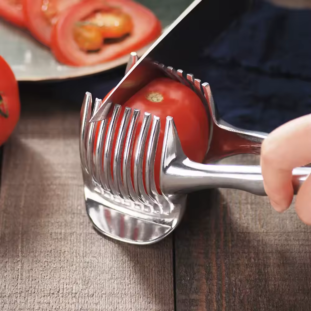 Rebanador de limón y naranja de mano de cocina de acero inoxidable, Clip para cortar tomate, rebanador de frutas, rebanador de cebolla, accesorio cortador de artículos de cocina