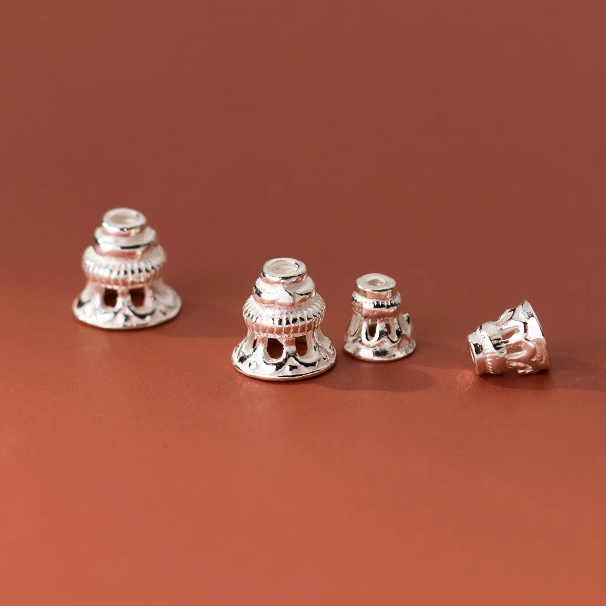 925 Sterling Silver Vintage Flower End Cap 6x6mm Handmade Ornament Bead Caps Spacer DIY Jewelry Making Accessories For Bracelets