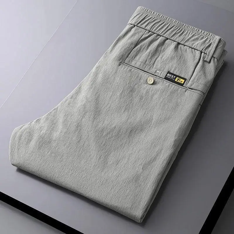 2024 Summer Men's New Patchwork Elasticized Drawstring Pocket Fashion Solid Color Comfortable Slim Fit Versatile Casual Pants