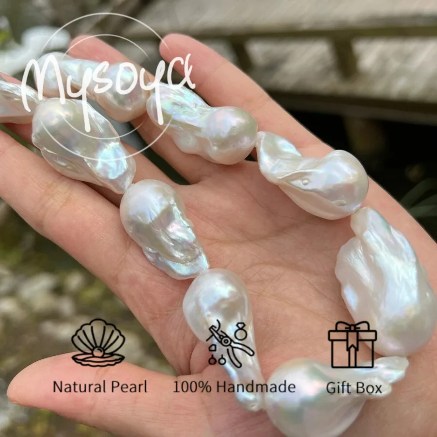 

MYSOYA 14-18mm Large White Baroque Pearl Necklace For Women And Men With Gift Box Birthday Wedding Anniversary Jewelry Gift