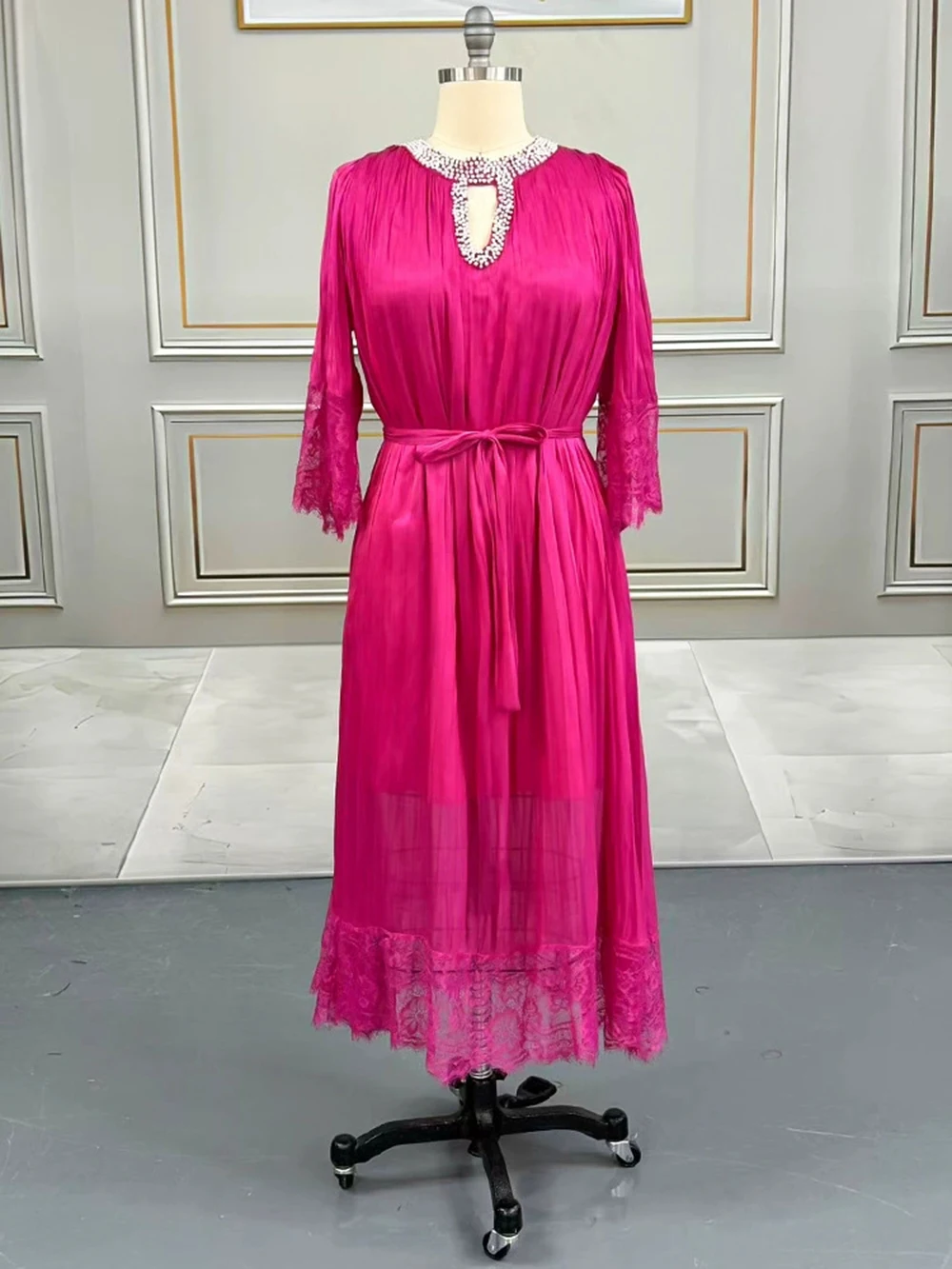 Plus Size Damen Faltenkleid High-End Plissee Spitze langer Rock Sommer europäisch und amerikanisch-GZXX1021