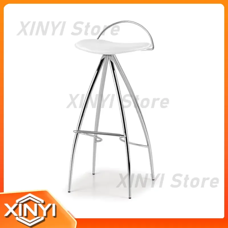 Italian Modern Minimalist Designer Bar Chair for Home Office Kitchen Island Stainless Steel Saddle Leather Counter Height