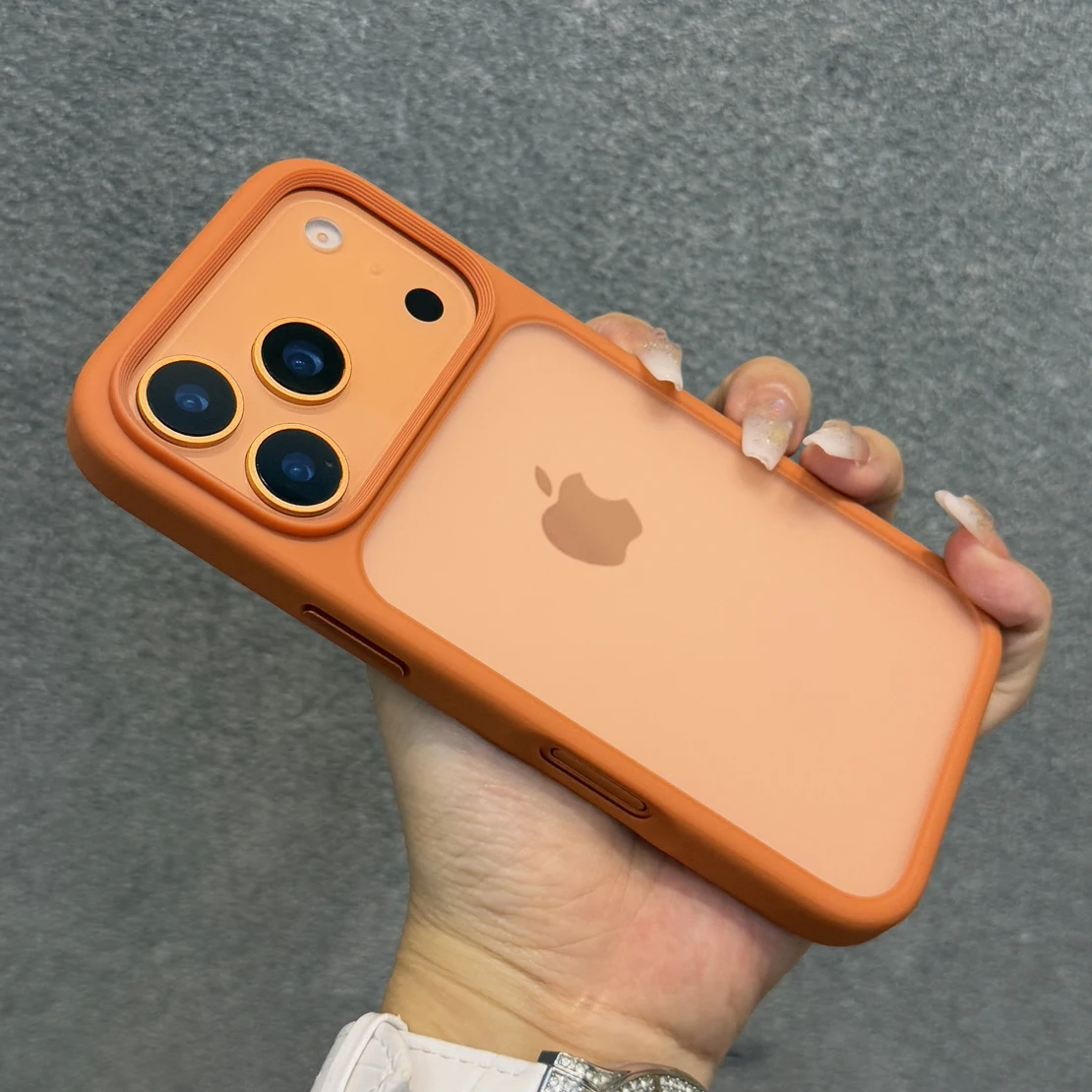 Luxury Orange Matte Transparent Phone Case For iPhone 17 Pro Max 17Pro 17 Metal Buttons Skin Feel Shockproof Protective Cover - náhled 3