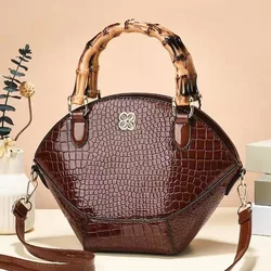 Timsah desen yaratıcı kabuk şekilli omuz çantaları yüksek kalite Retro bambu ortak kolu çanta kadın ofis Crossbody çanta