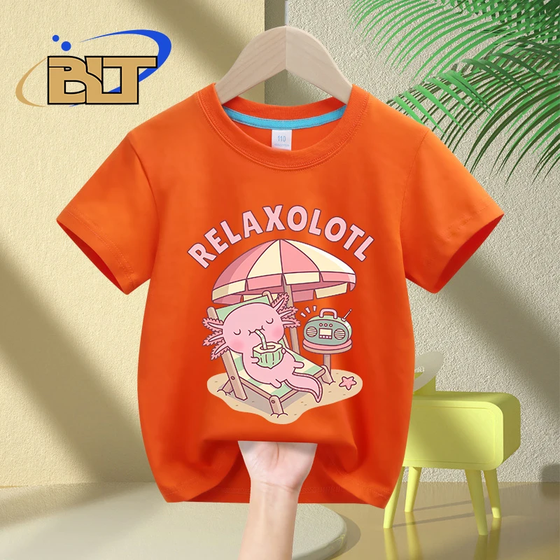 Leuke Axolotl Relax Een Heleboel Kidst-Shirt Zomer Puur Katoenen Korte Mouwen Casual Tops Voor Jongens En Meisjes