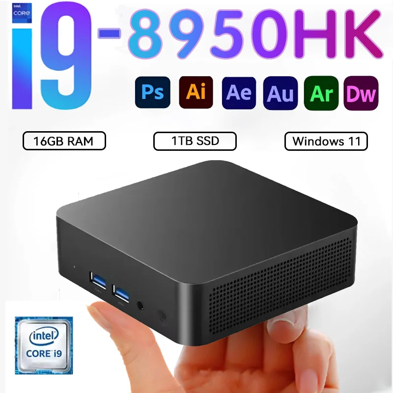 

2025 Intel Core i9 8950HK Портативный i9 Мини-ПК Компьютер Windows 11 16 ГБ 1 ТБ Игровой компьютер WiFi 6 USB Портативный мини-настольный ПК