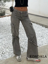 KONDALA-Pantalon Cargo en Denim Chic pour Femme, Streetwear Évasé, FjFashion, Poches, Y2K, Spice, Cool Girl, Sportif, Fermeture Éclair, Automne 2023