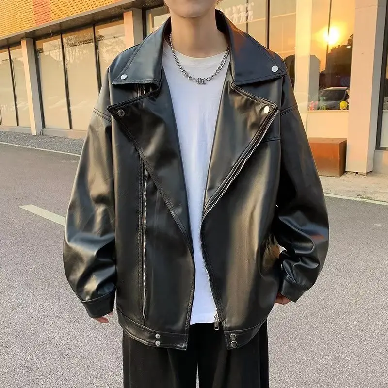 GELITAYIN Solid Color Men's Jackets Oversize Spring Autumn Leather Zip V Male Coats Black Korean Reviews Many Y2k Deals Joker Ne