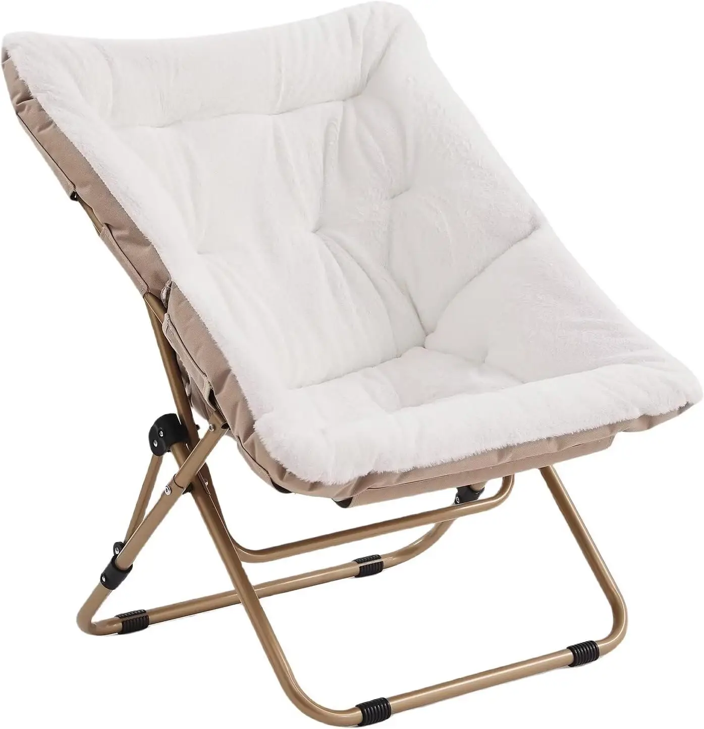 

Comfy Folded Chair, Soft Faux Fur Oversized Accent Chair, Lounge Lazy Chair for All Ages, Metal Frame Moon Chair