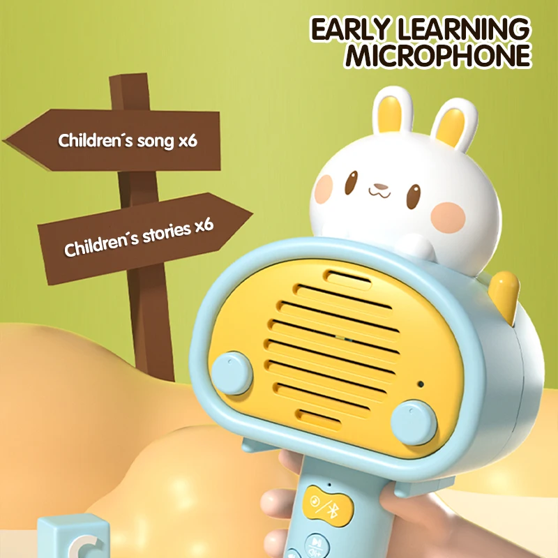 Education Handheld Cartoon Rabbit Karaoke Wireless Microphone Toy Musical Instruments for Kid Multi-Functional Kids Musical Toys